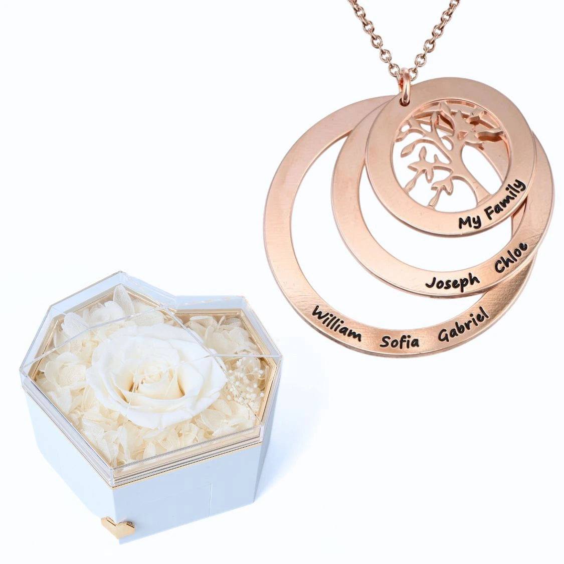 Caja Corazón Eterno y Collar Personalizado Árbol de la Vida