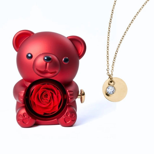 Eeuwige Roos Beer en Gepersonaliseerde Schijf Ketting