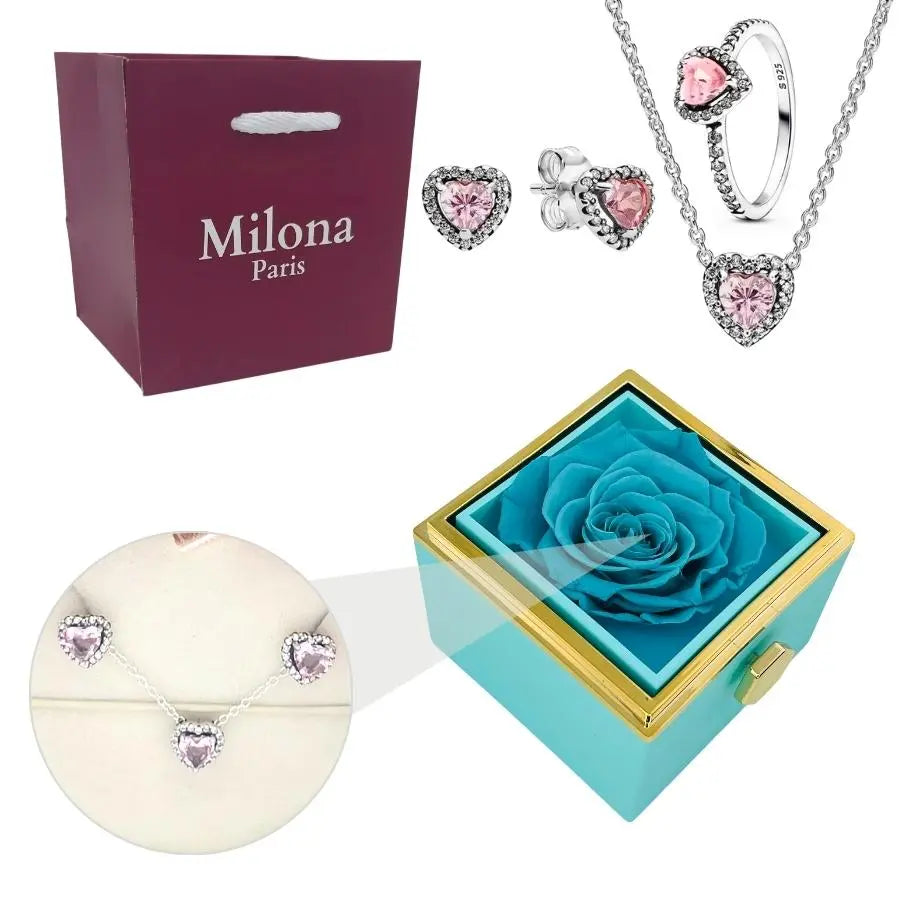 Coffret Rose Éternelle & Bague Cœur Éternel