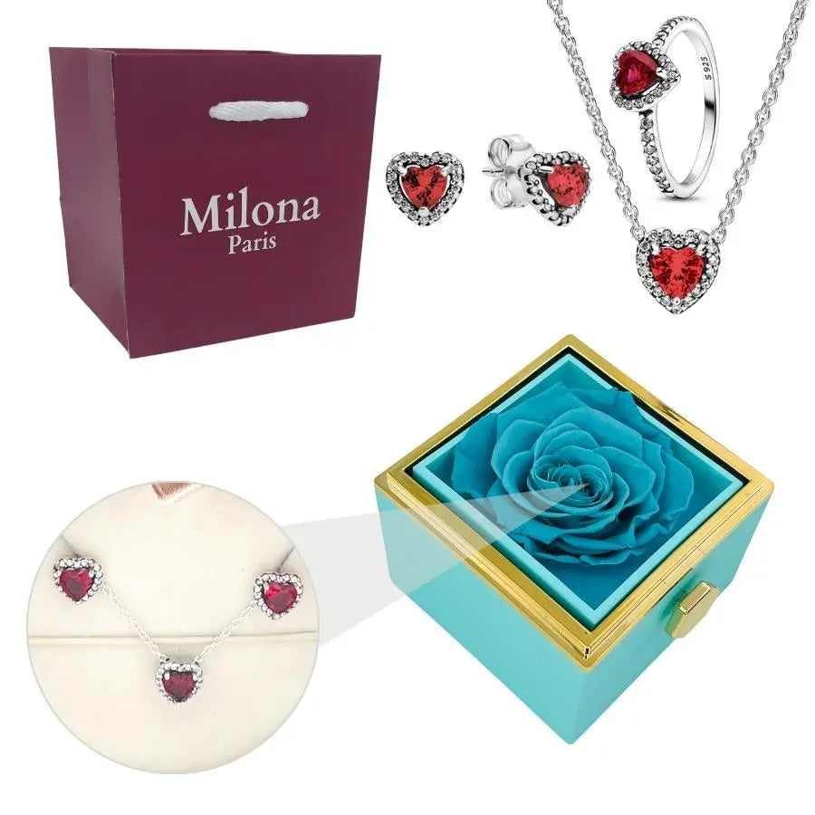 Coffret Rose Éternelle & Bague Cœur Éternel