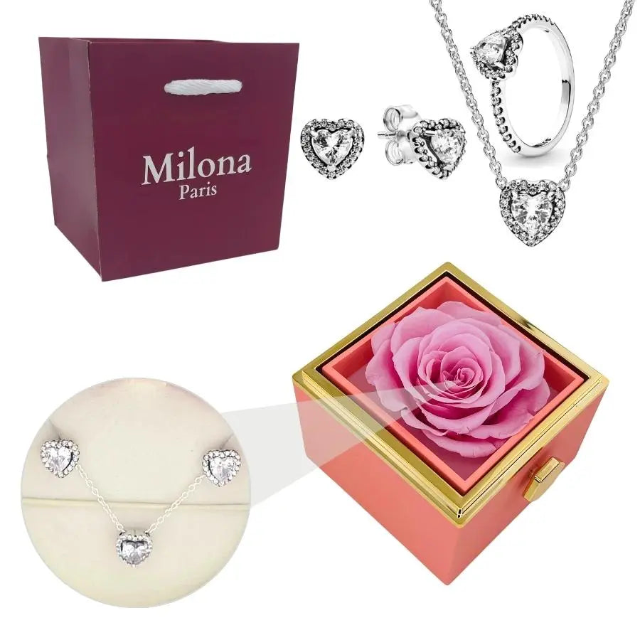 Coffret Rose Éternelle & Bague Cœur Éternel