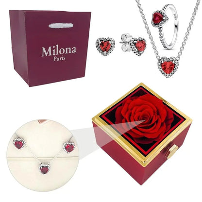 Coffret Rose Éternelle & Collier Cœur Éternel