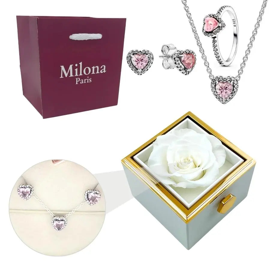 Coffret Rose Éternelle & Bague Cœur Éternel