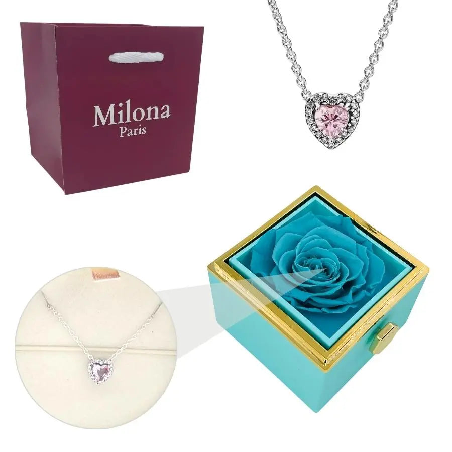 Coffret Rose Éternelle & Collier Cœur Éternel