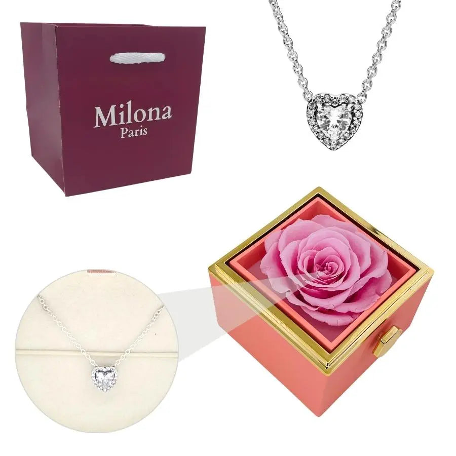 Coffret Rose Éternelle & Collier Cœur Éternel