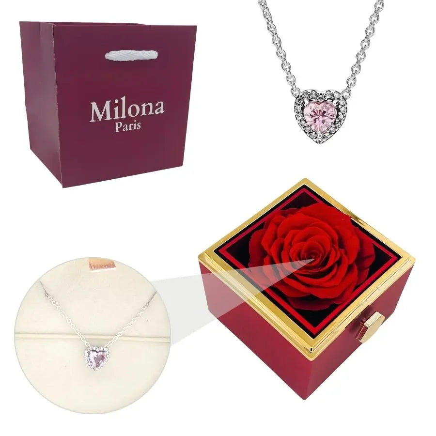 Coffret Rose Éternelle & Collier Cœur Éternel