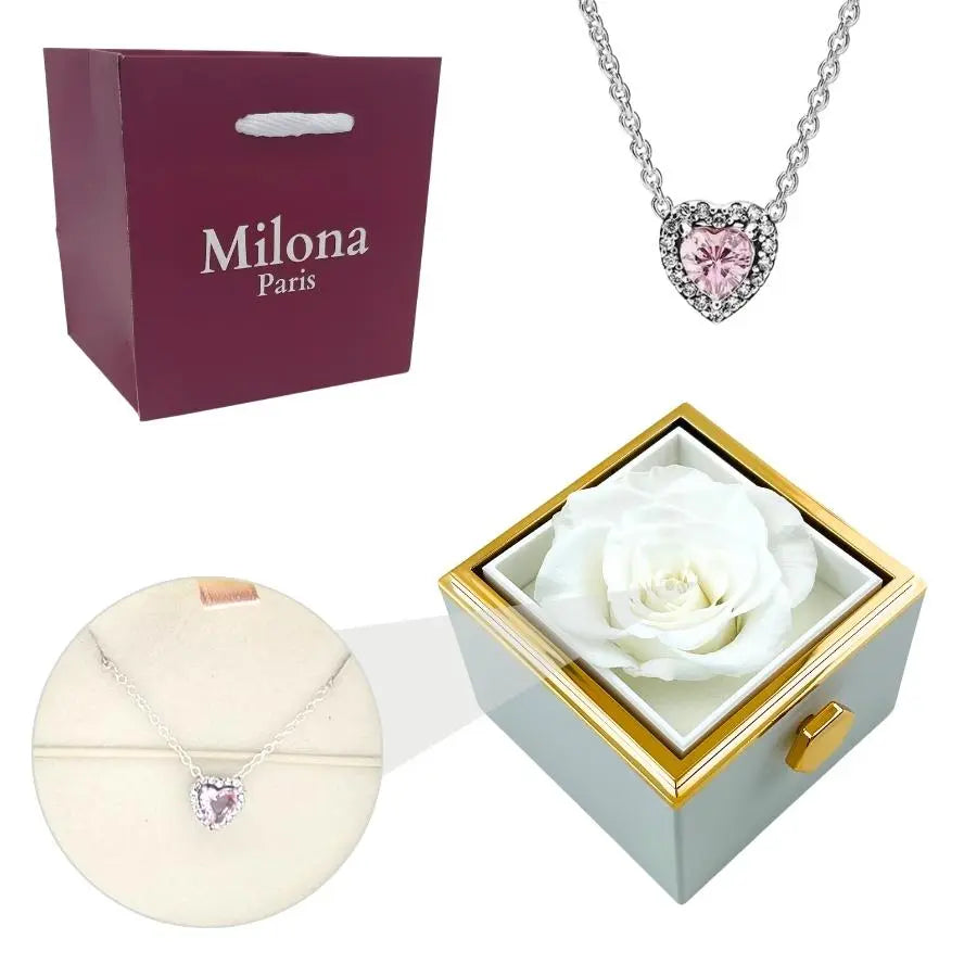 Coffret Rose Éternelle & Collier Cœur Éternel