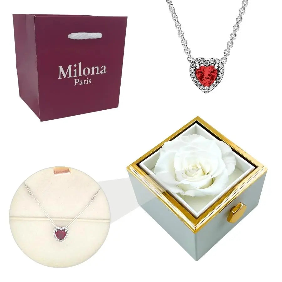 Coffret Rose Éternelle & Collier Cœur Éternel