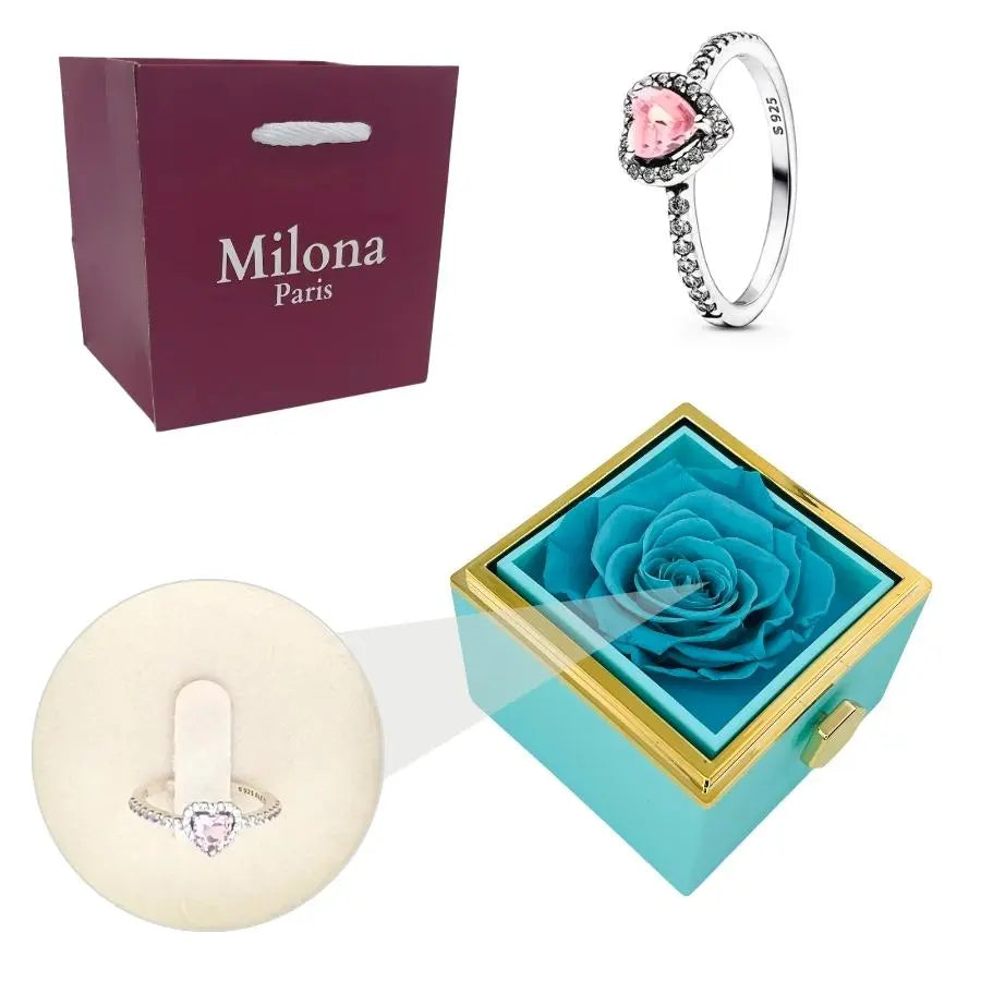 Coffret Rose Éternelle & Bague Cœur Éternel