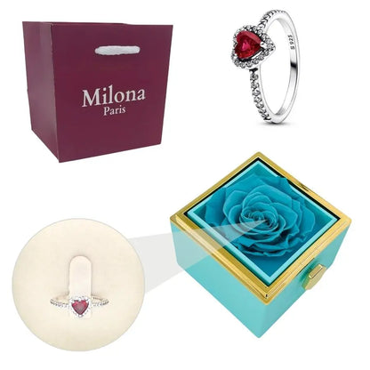 Coffret Rose Éternelle & Bague Cœur Éternel