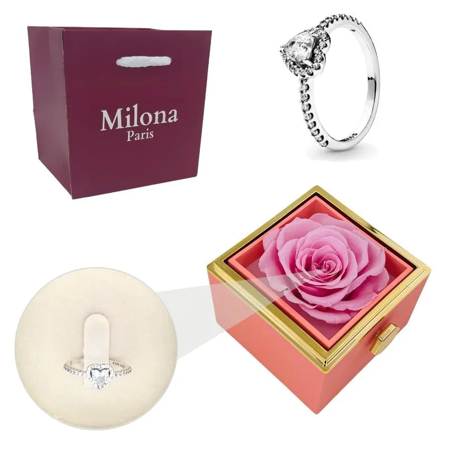 Coffret Rose Éternelle & Bague Cœur Éternel