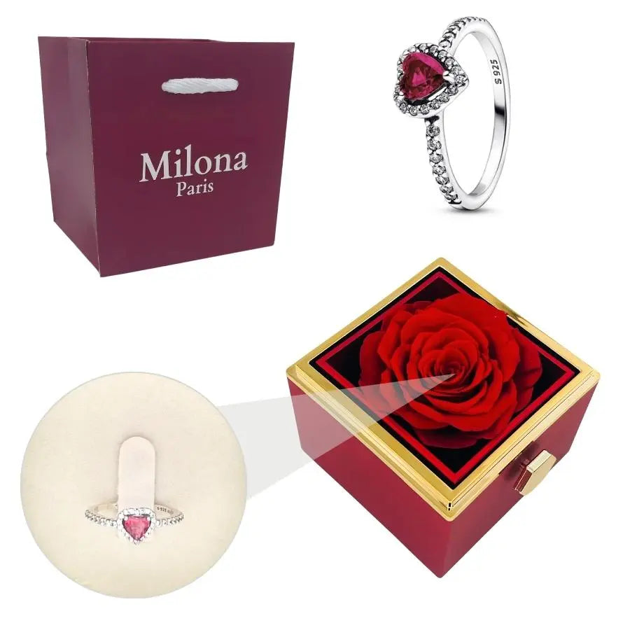 Coffret Rose Éternelle & Bague Cœur Éternel