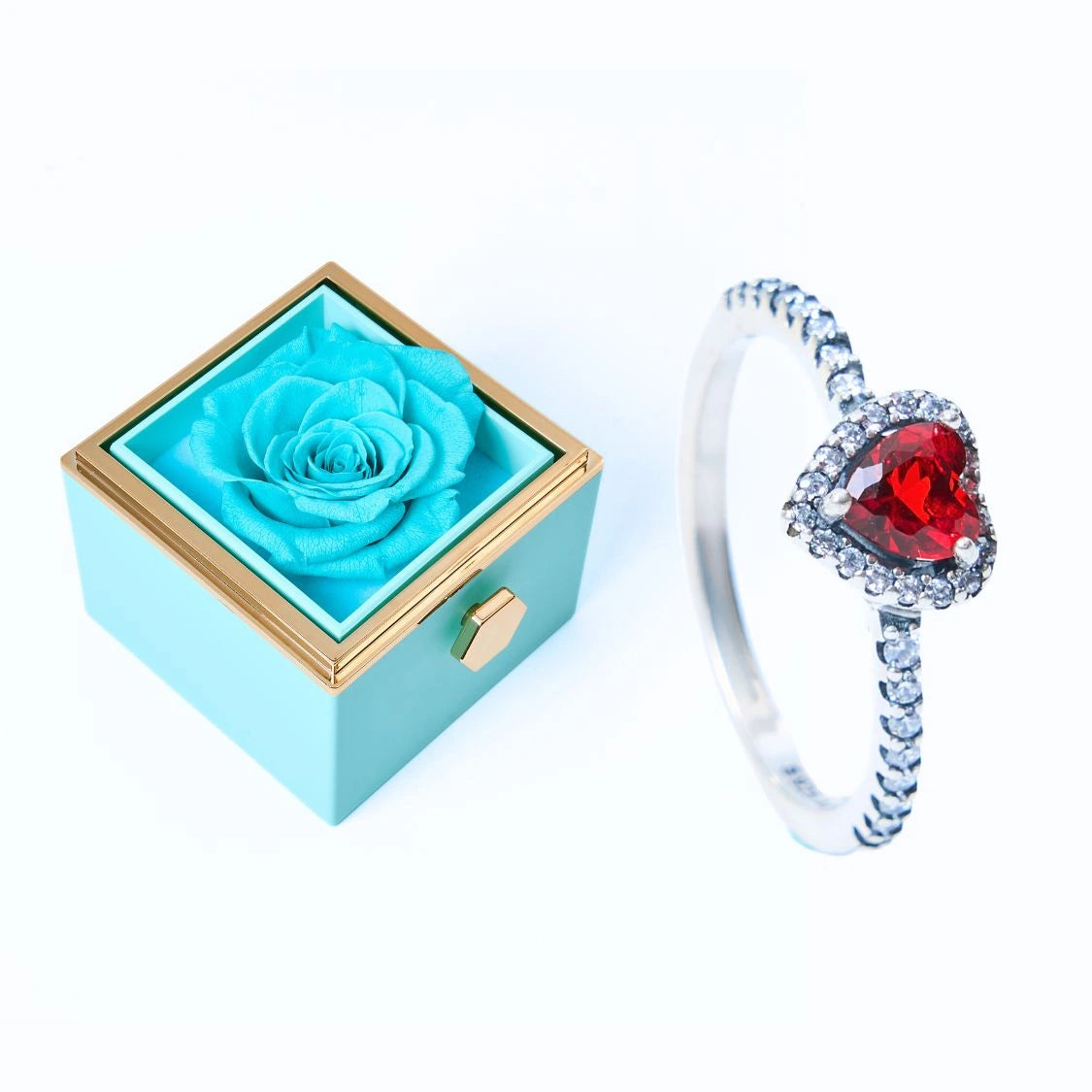 Coffret Rose Éternelle et Bague Cœur Éternel