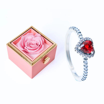 Coffret Rose Éternelle et Bague Cœur Éternel