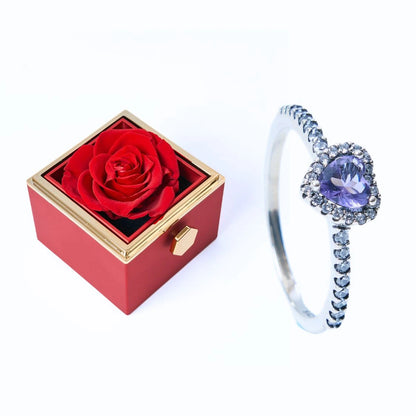 Coffret Rose Éternelle et Bague Cœur Éternel