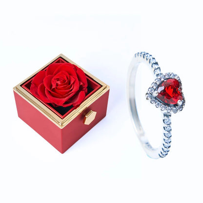 Coffret Rose Éternelle et Bague Cœur Éternel