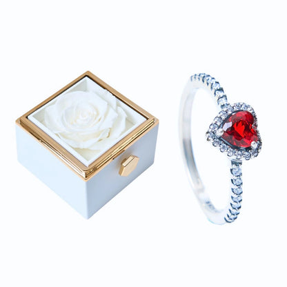 Coffret Rose Éternelle et Bague Cœur Éternel