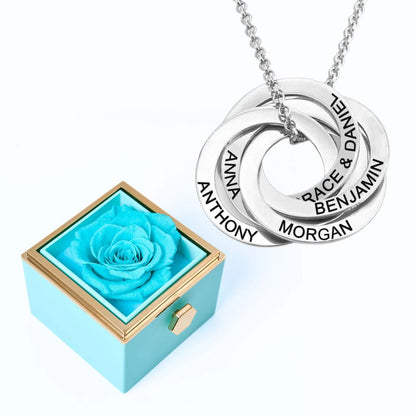 Eternal Rose Box & Russian Rings Personalized Necklace