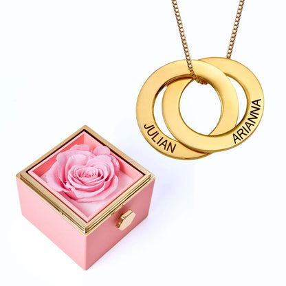 Eternal Rose Box & Russian Rings Personalized Necklace