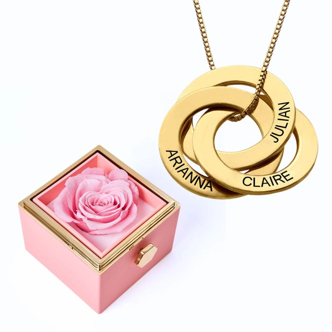 Eternal Rose Box & Russian Rings Personalized Necklace