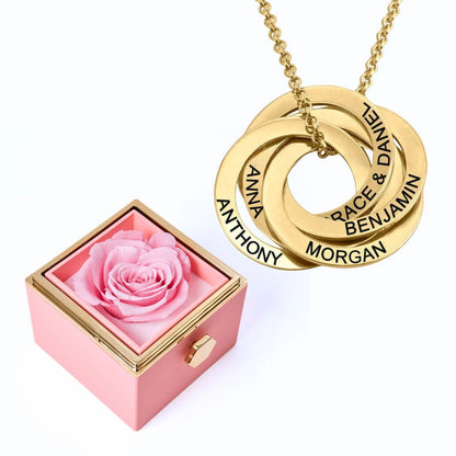 Eternal Rose Box & Russian Rings Personalized Necklace