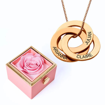 Eternal Rose Box & Russian Rings Personalized Necklace