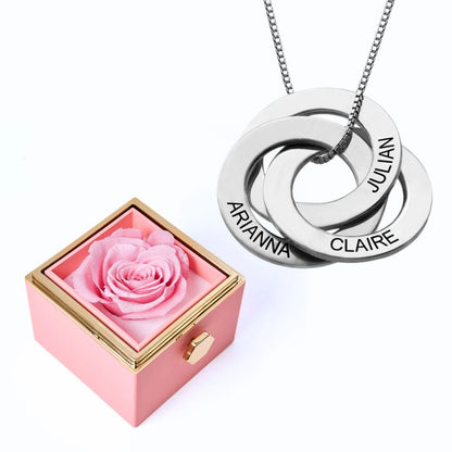 Eternal Rose Box & Russian Rings Personalized Necklace