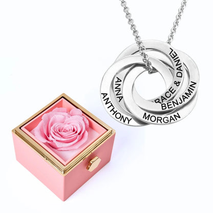 Eternal Rose Box & Russian Rings Personalized Necklace