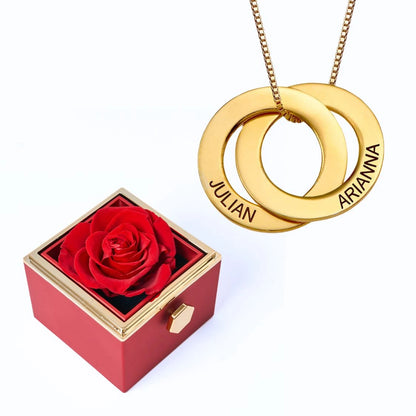 Eternal Rose Box & Russian Rings Personalized Necklace