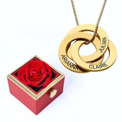 Eternal Rose Box & Russian Rings Personalized Necklace