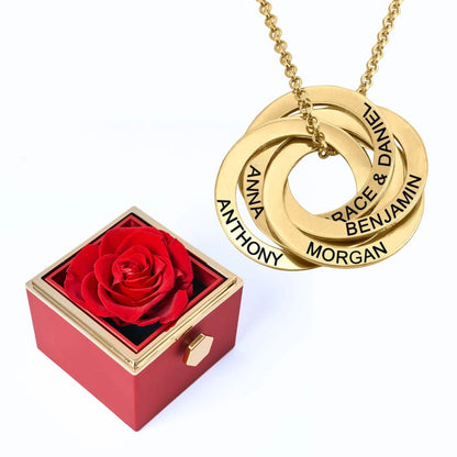 Eternal Rose Box & Russian Rings Personalized Necklace