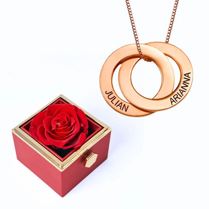 Eternal Rose Box & Russian Rings Personalized Necklace