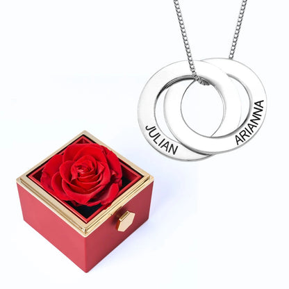 Eternal Rose Box & Russian Rings Personalized Necklace
