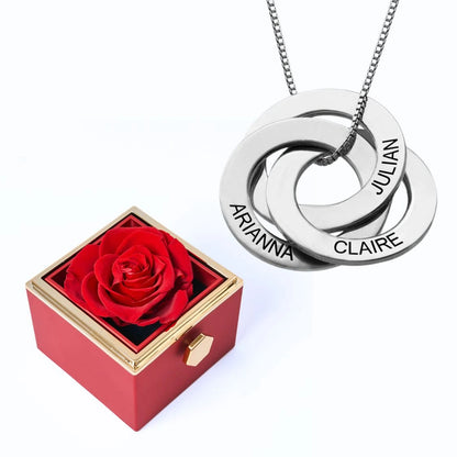 Eternal Rose Box & Russian Rings Personalized Necklace