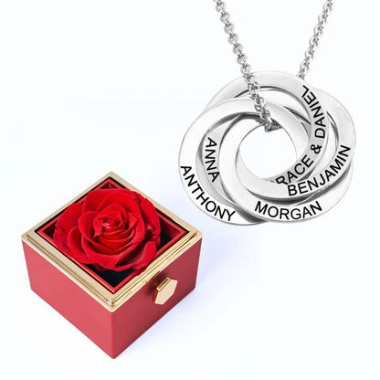 Eternal Rose Box & Russian Rings Personalized Necklace