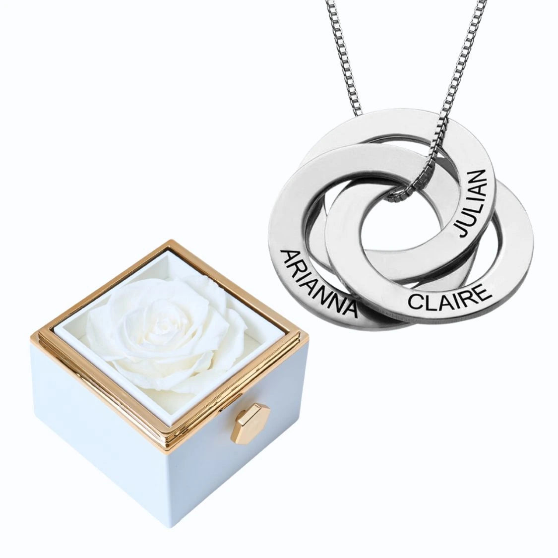 Eternal Rose Box & Russian Rings Personalized Necklace