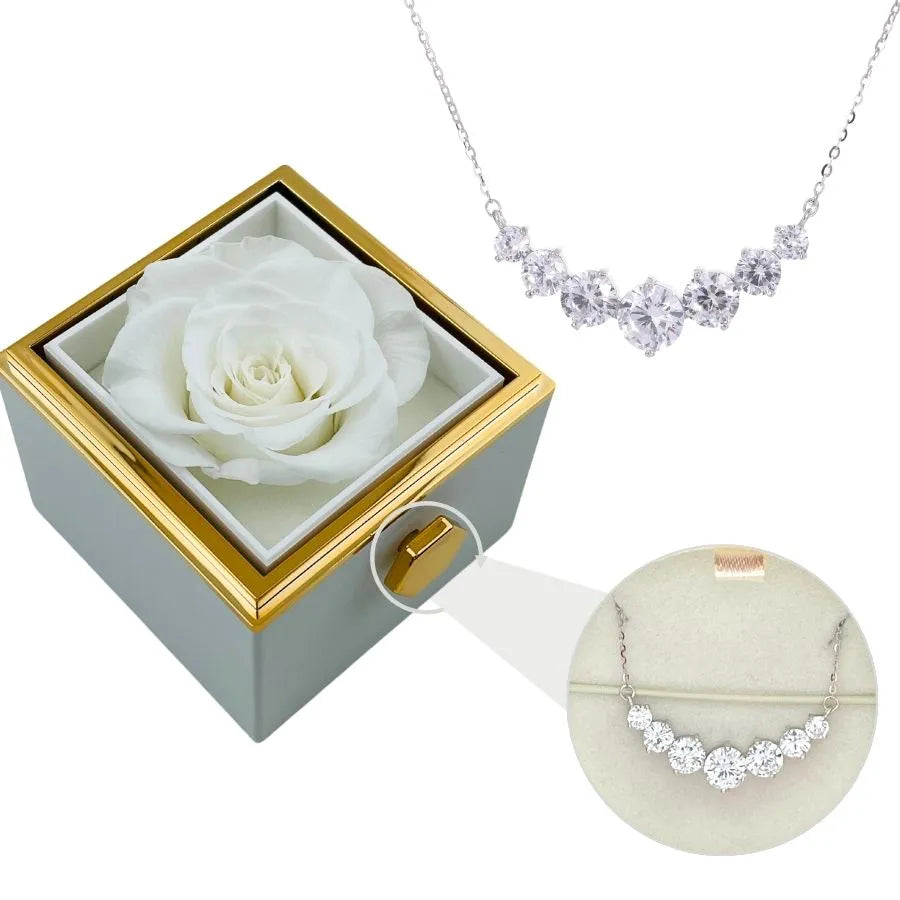 Scatola Rose Eterne e Collana in Argento e Moissanite