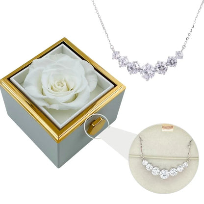 Eternal Rose Box & Silver Moissanite Necklace