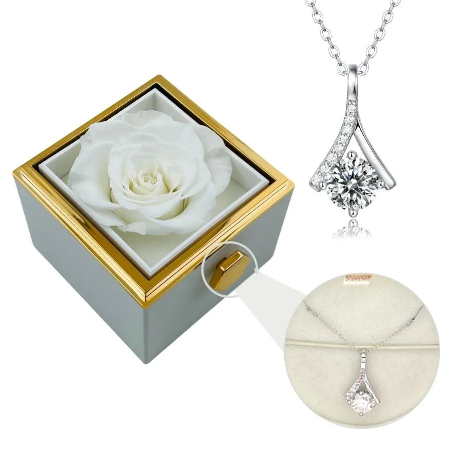 Ewige Rose Box & Silber Moissanit Halskette