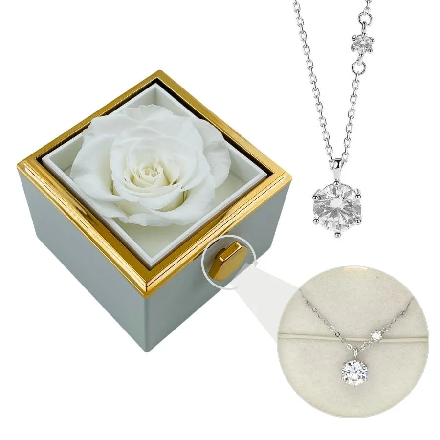 Scatola Rose Eterne e Collana in Argento e Moissanite