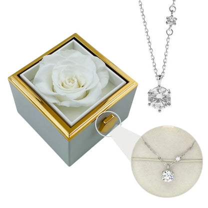 Ewige Rose Box & Silber Moissanit Halskette