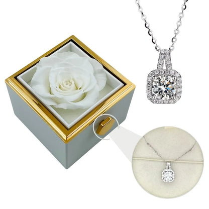 Eternal Rose Box & Silver Moissanite Necklace