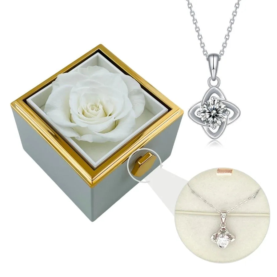 Scatola Rose Eterne e Collana in Argento e Moissanite