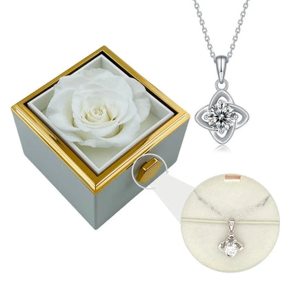 Eternal Rose Box & Silver Moissanite Necklace