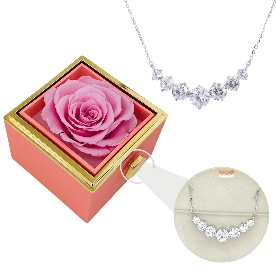 Ewige Rose Box & Silber Moissanit Halskette