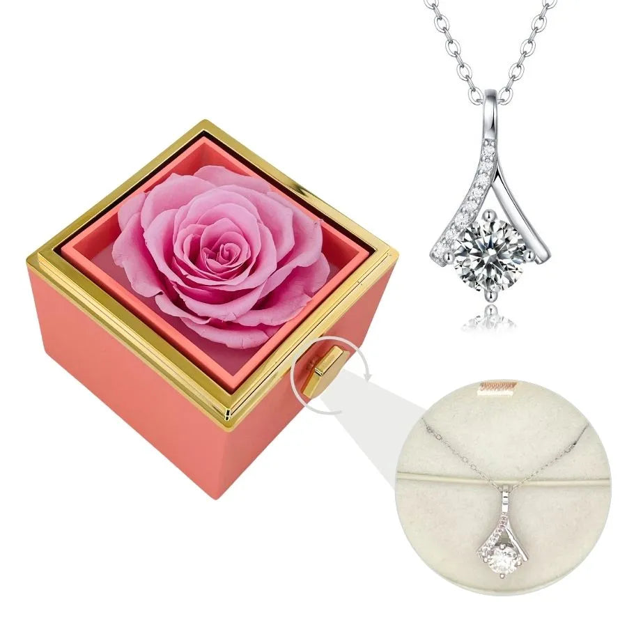 Eternal Rose Box & Silver Moissanite Necklace