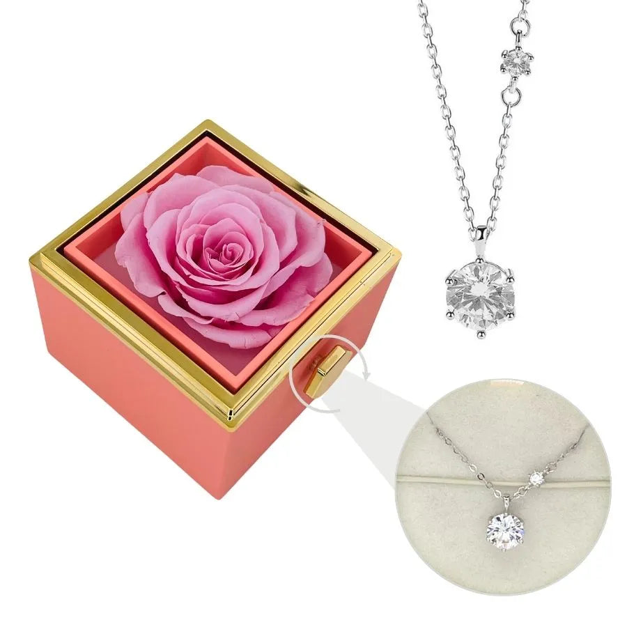 Eternal Rose Box & Silver Moissanite Necklace