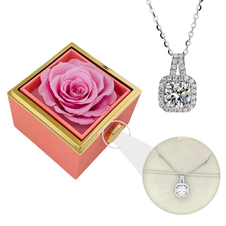 Scatola Rose Eterne e Collana in Argento e Moissanite