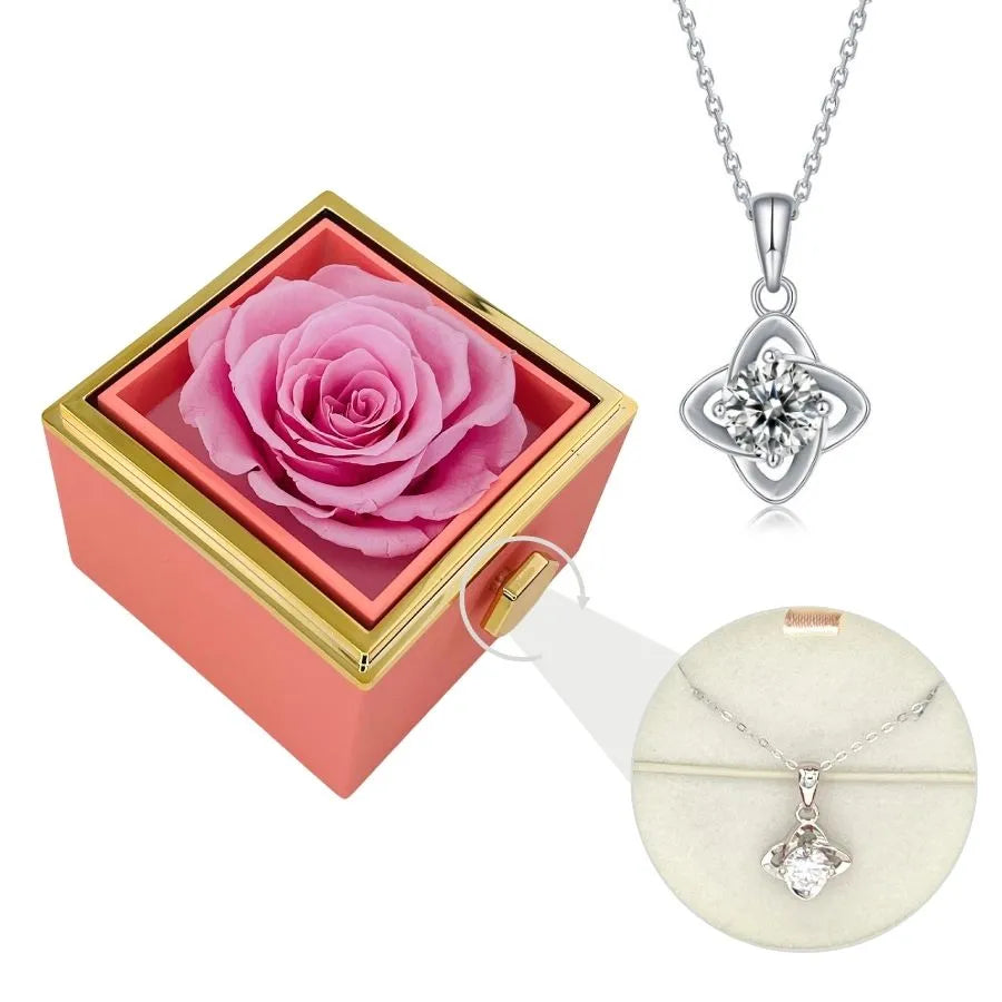 Scatola Rose Eterne e Collana in Argento e Moissanite