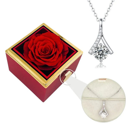 Eternal Rose Box & Silver Moissanite Necklace